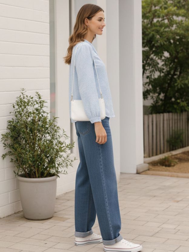 Embroidered Peter Pan Collar Button-Down Shirt
