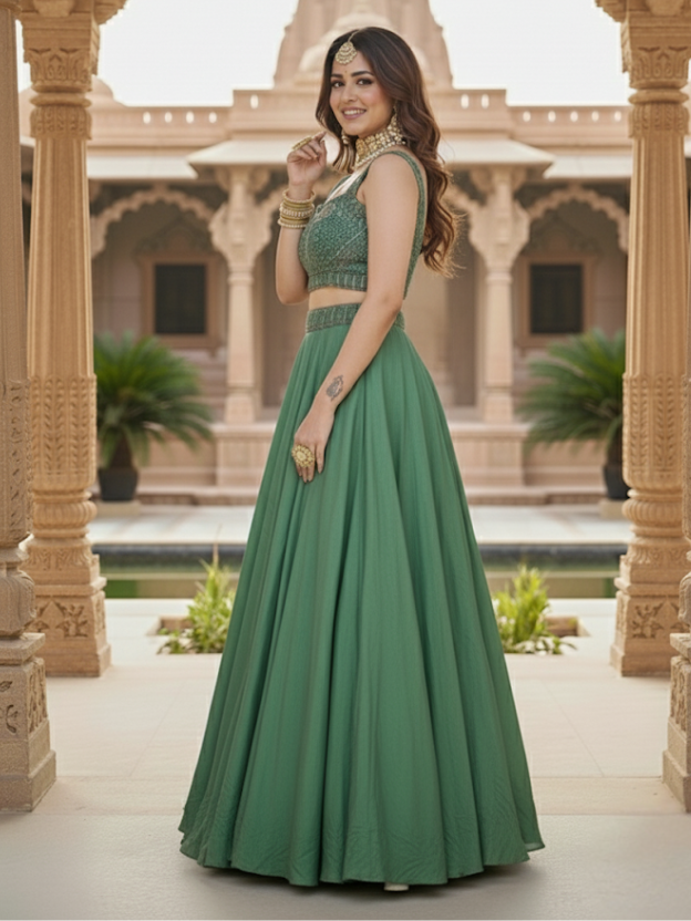 Emerald Grace crop top and lehenga
