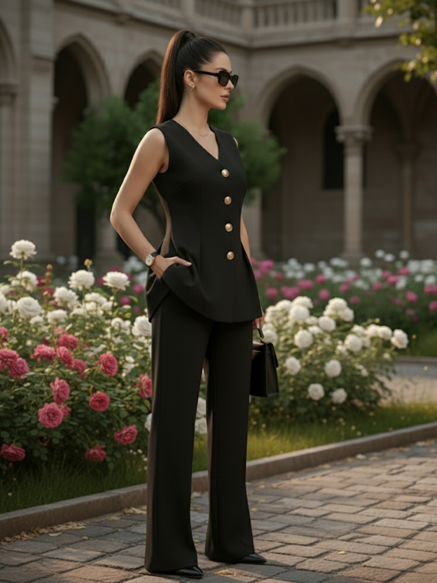 Black Aura co-ord with gold detailing