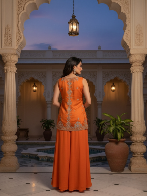 Amber radiance embellished palazzo