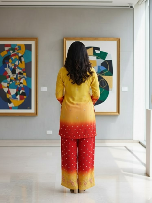 Azure Sunset Embroidered Crepe Ensemble