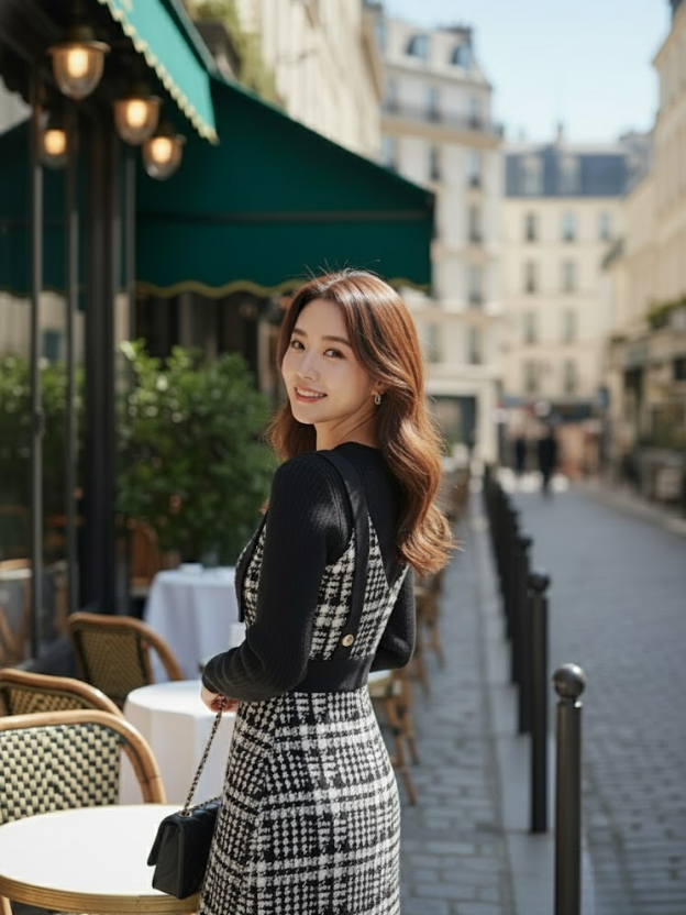Parisian Chic Tweed Jumper Dress