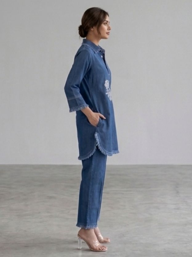 Blue Denim Co-ord set For Women