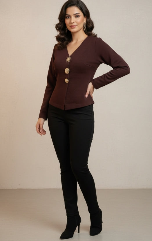 Women’s Dressy V-Neck Top – Stylish Office Wear Blouse