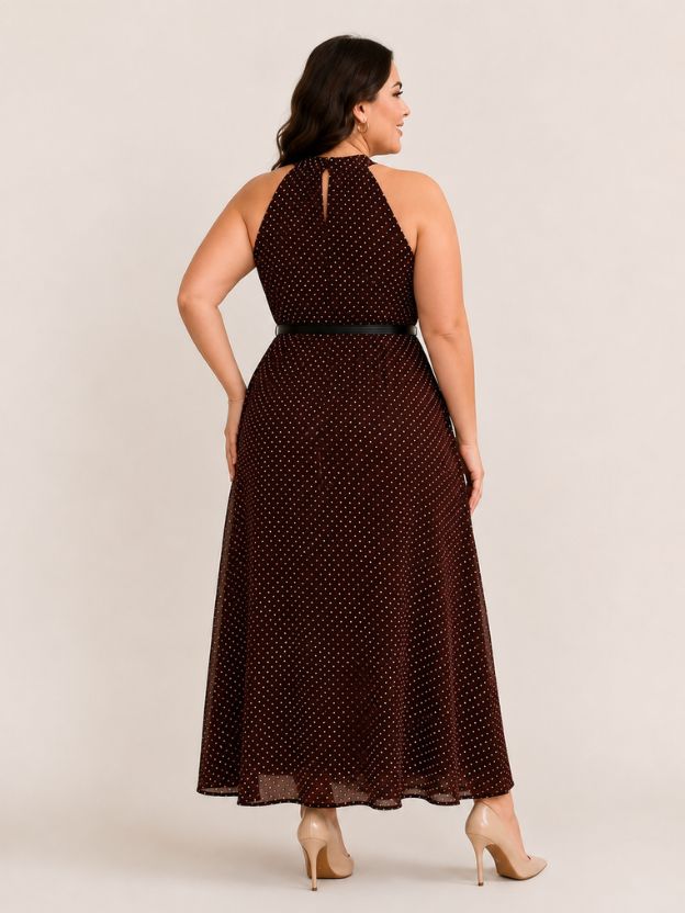 Halter Neck Polka Dot Maxi Dress for Women | Casual & Party Wear