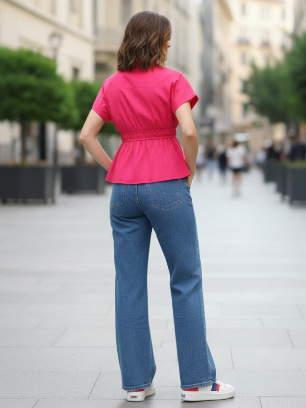 Fuchsia Peplum Shirt Top for Women
