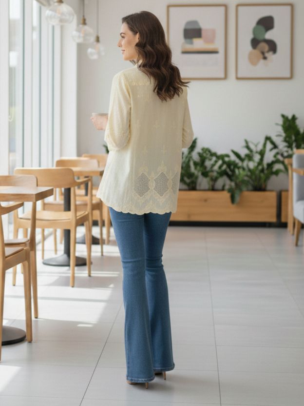 Elegant Lace Hem Casual Shirt for Women – Relaxed Fit Everyday Top