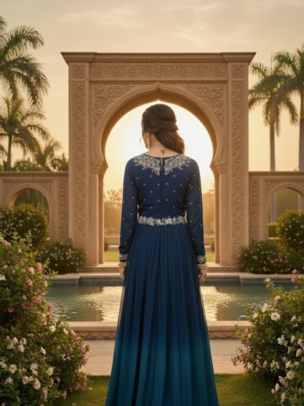 Royal Blue Embroidered Gown