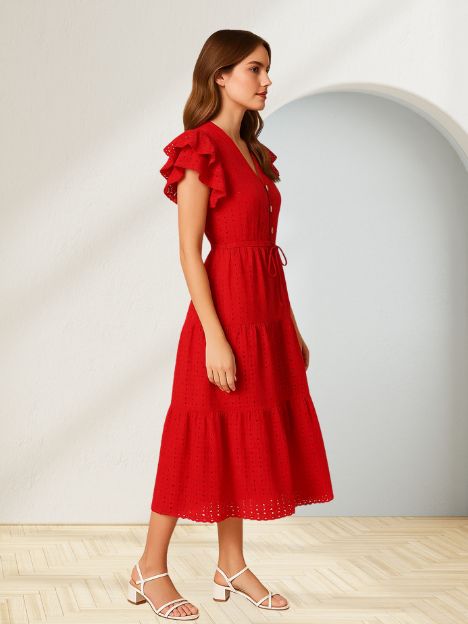 Iris Ruffled Red Midi Dress