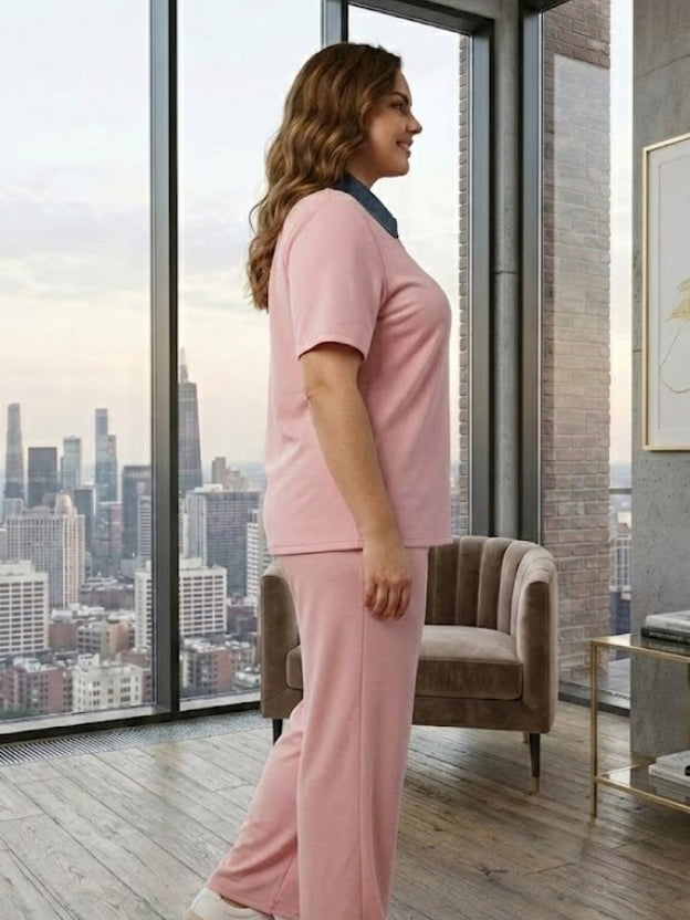 Chic Polo Collar Co-Ord Lounge Set with Wide-Leg Pants