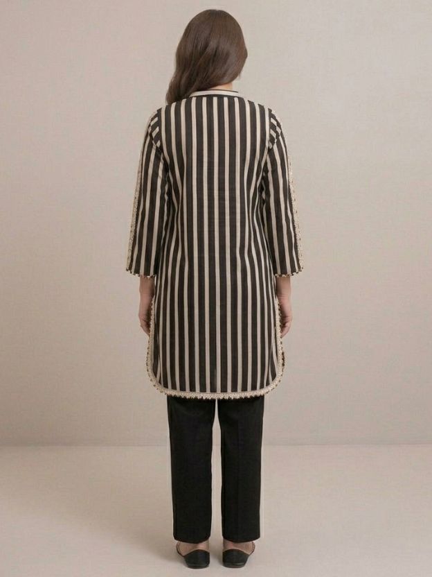Elegant Striped Embroidered Co-Ord Set