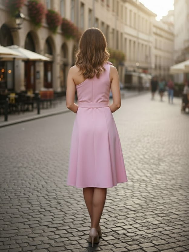 Blush Bow One-Shoulder Midi Dress