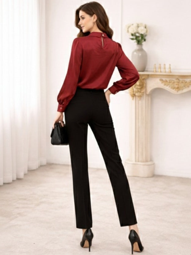 Elegant Tie-Neck Pearl Satin top