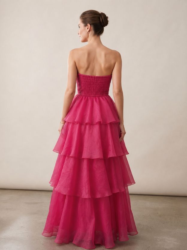 Women's Strapless Tiered Ruffle Maxi Dress | Elegant Party, Prom & Evening Gown