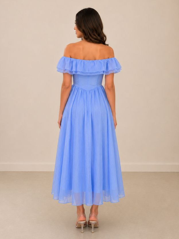 Women's Off-Shoulder Ruffle Maxi Dress | Flowy Chiffon A-Line Party & Summer Dress