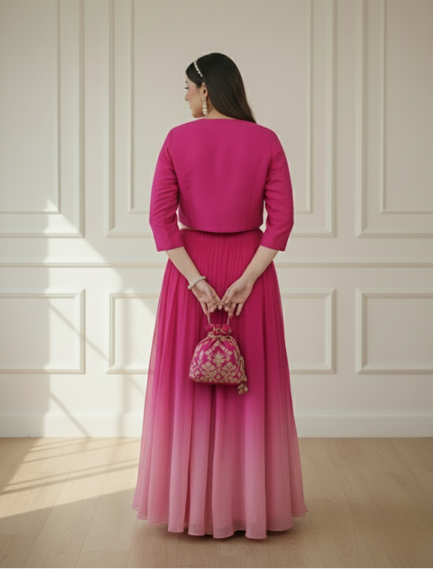 Rose charm lehenga set with embellished jacket