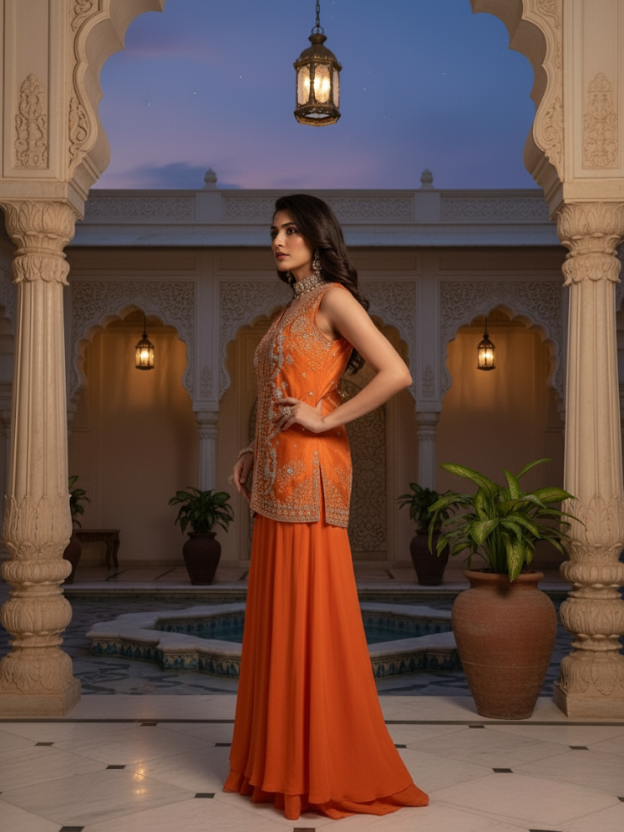 Amber radiance embellished palazzo