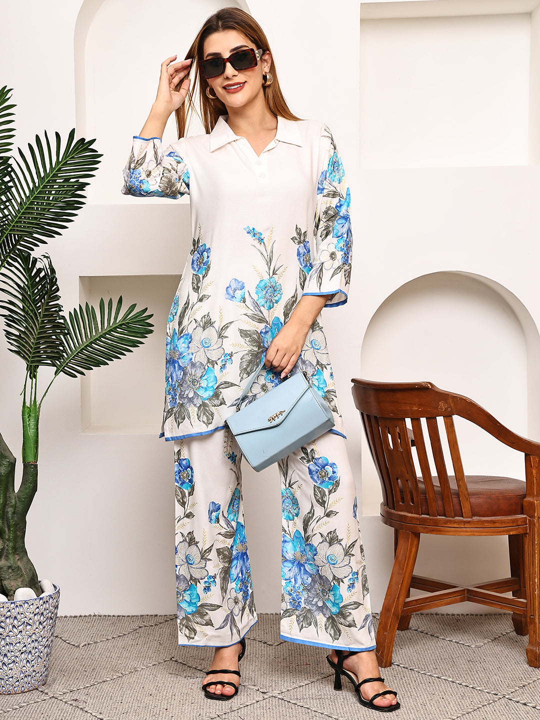 Printed Top With Palazzos Co-Ords