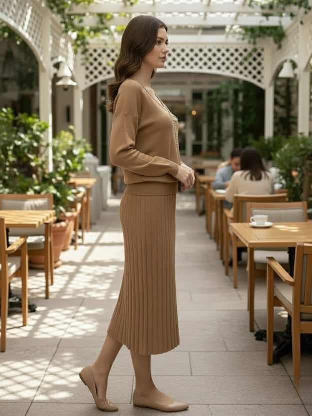Classic V-Neck Knit Cord Set