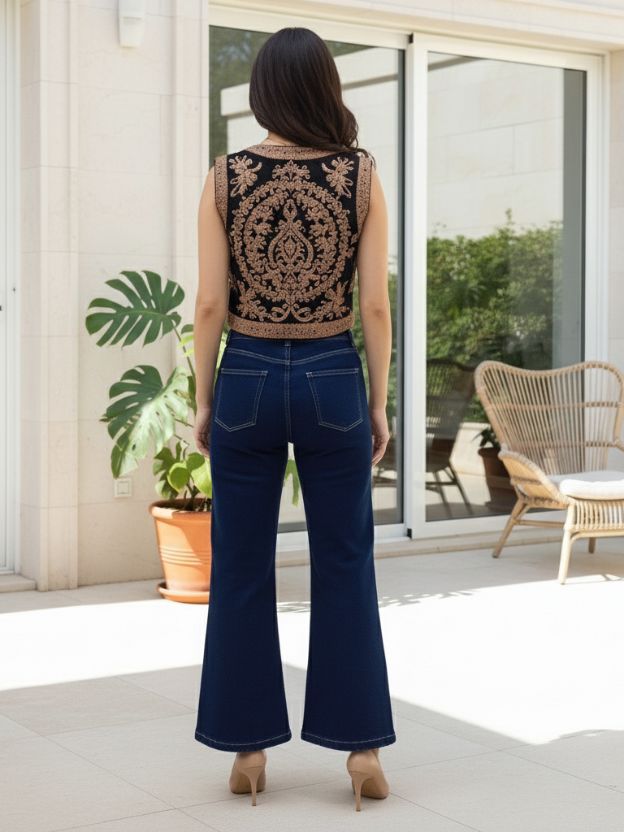 Stylish Pink & Black Women’s Brown & Black Embroidered Waistcoat