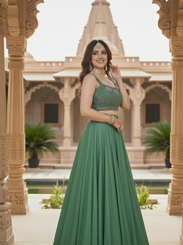 Emerald Grace crop top and lehenga