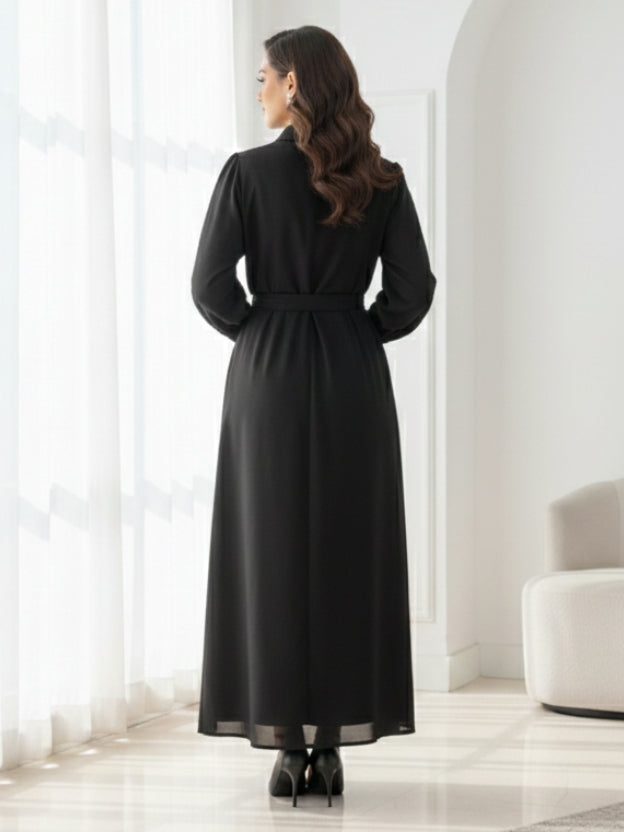 Floral Appliqué Sheer Midi Dress with Belt