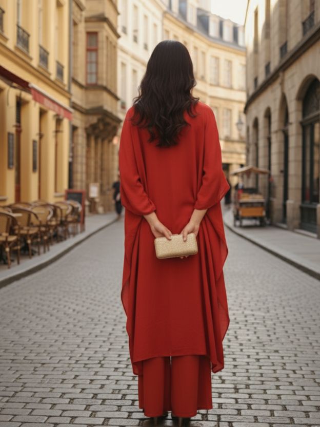 Crimson charm rust orange embroidered  kaftan