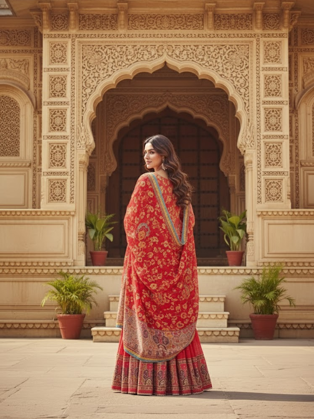 Royal Red & Blue Printed Sharara Set with Dupatta