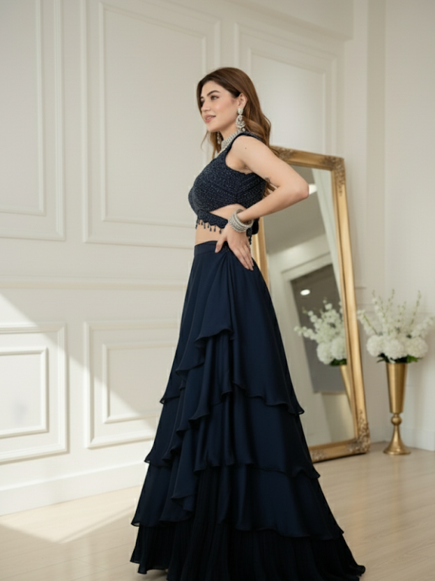 Elegant black ruffled mermaid style lehnga