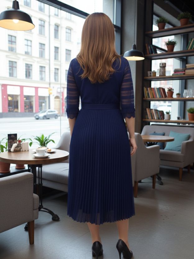 Midnight grace navy blue pleated dress