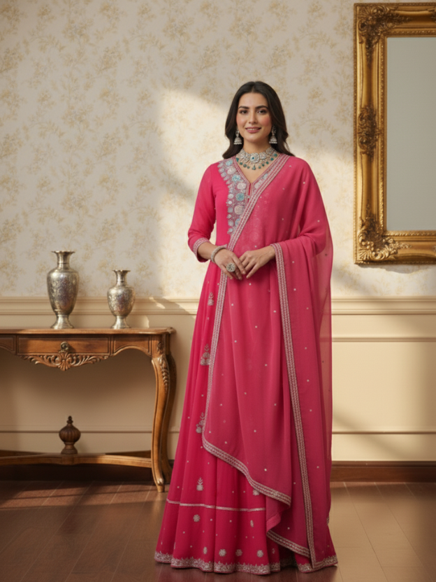 Pink embroidered anarkali gown