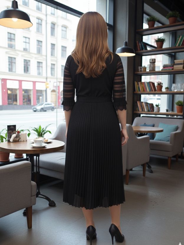 Midnight Grace Black Pleated Dress