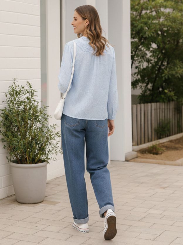 Embroidered Peter Pan Collar Button-Down Shirt