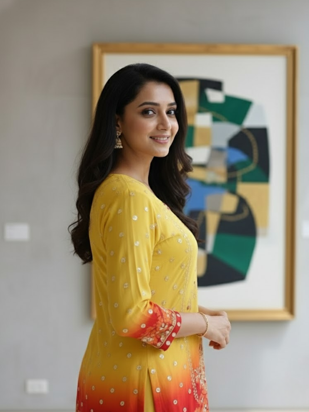 Azure Sunset Embroidered Crepe Ensemble