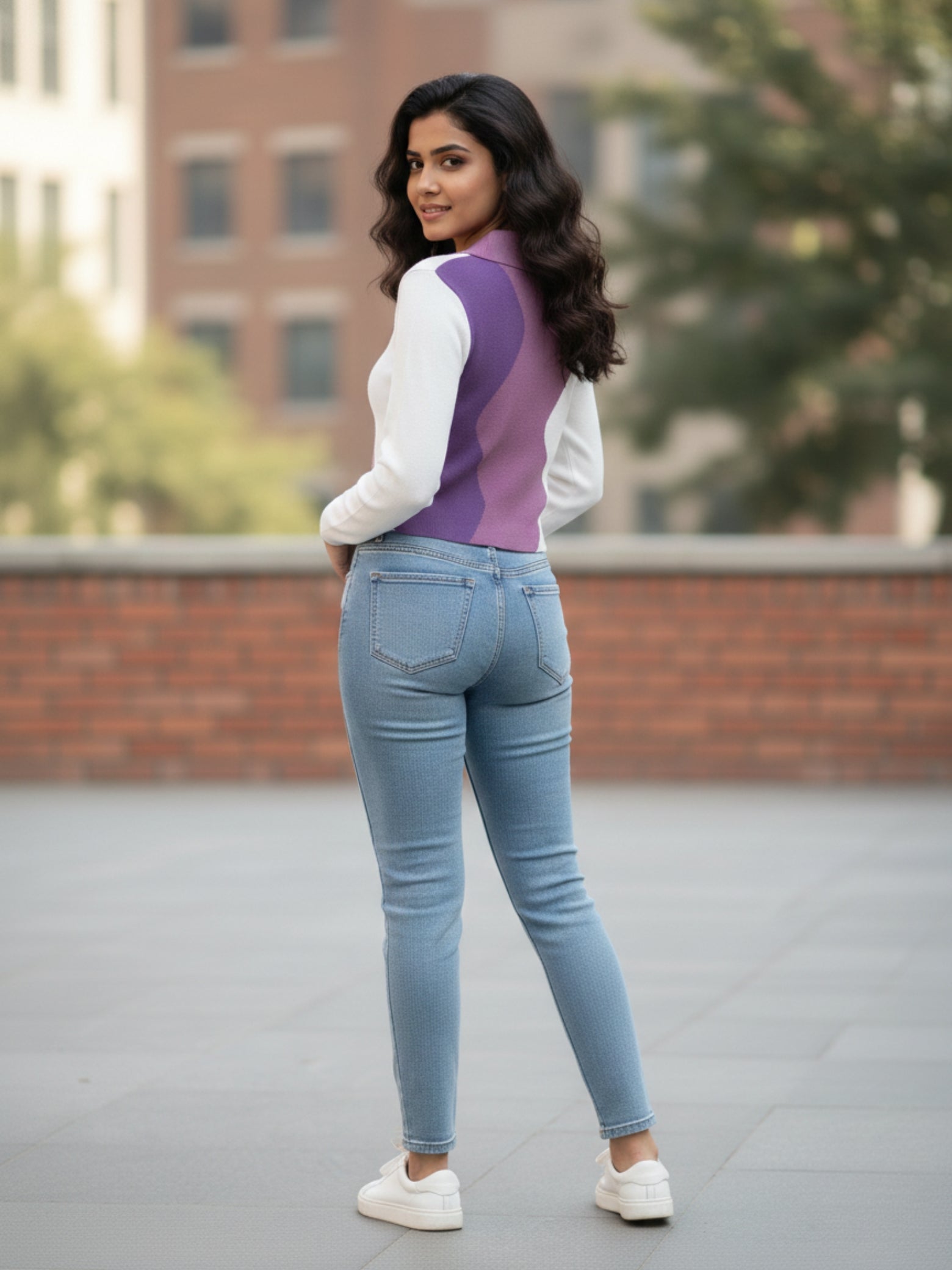 Stylish Colorblock Collared Knit Top for Women – Smart Casual Pullover