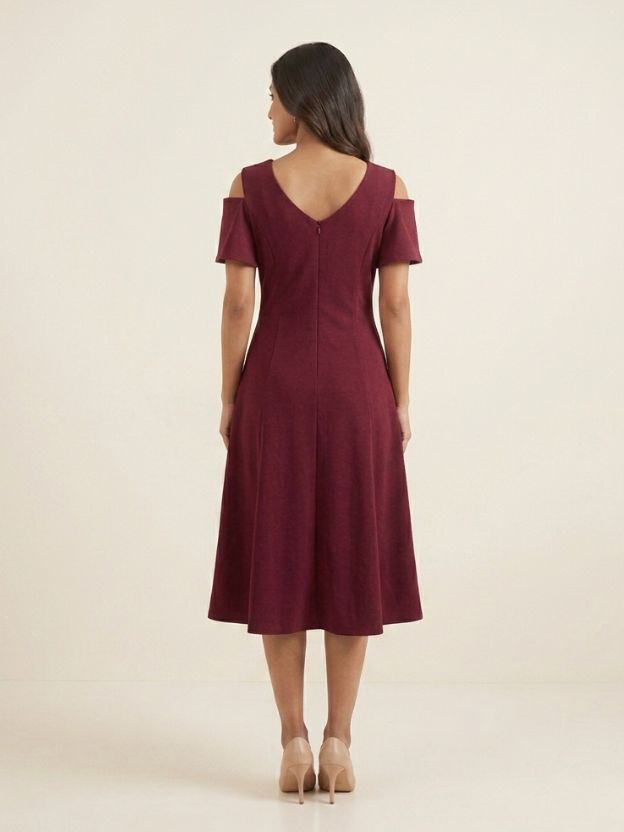 Velvet Whisper Cold-Shoulder Midi Dress