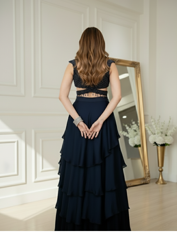 Elegant black ruffled mermaid style lehnga