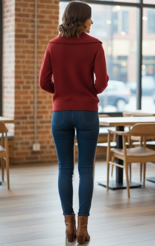 Women’s Textured Knit Sweater Top – Chic Button Neck Casual Winter Wear