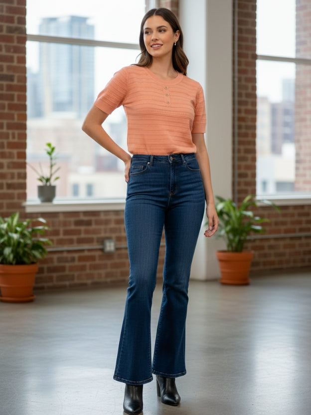 Women’s Ribbed Knit Top – Short Sleeve Casual Chic T-Shirt
