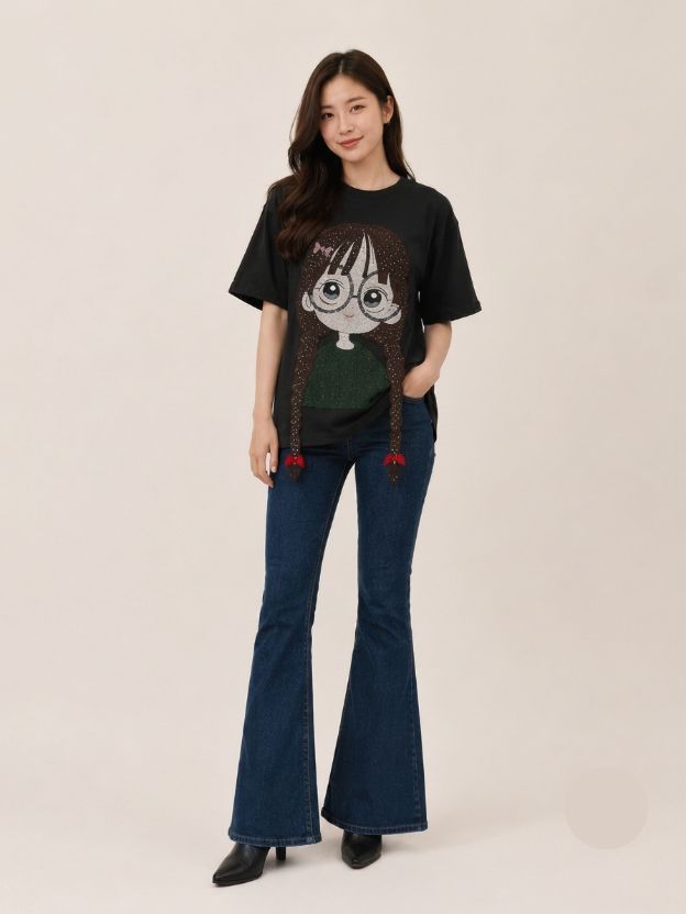 Women's Oversized Cartoon Graphic Printed Cotton T-Shirt | Cute Anime Tee