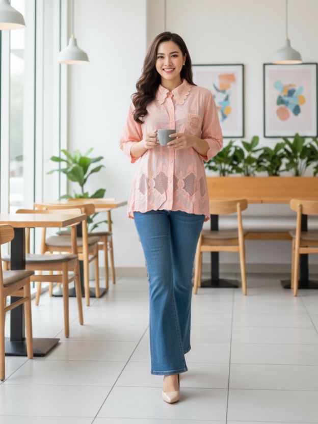 Elegant Lace Hem Casual Shirt for Women – Relaxed Fit Everyday Top