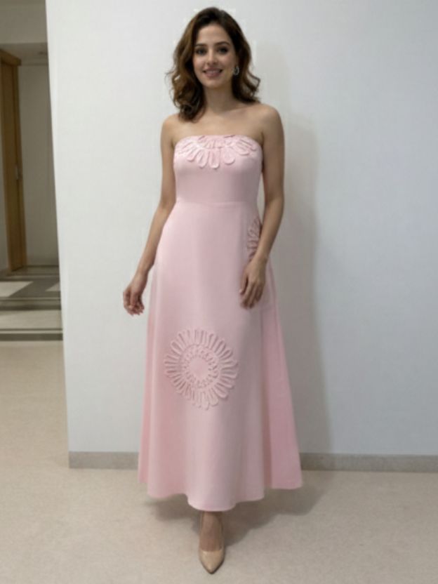 Elegant Strapless Embroidered Flow Dress