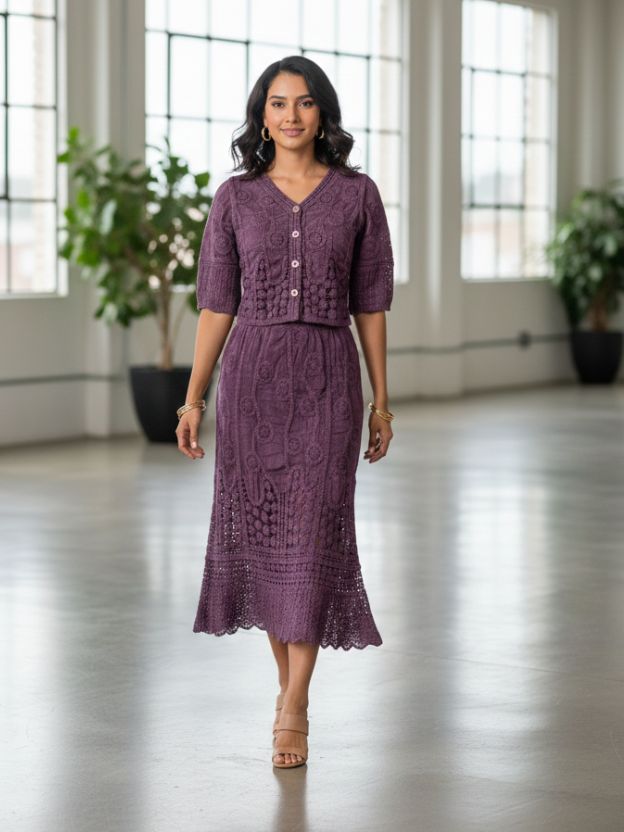 Elegant Textured Co-Ord Set with Feminine Silhouette