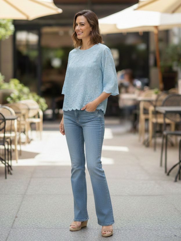 Elegant Textured Scallop Hem Top