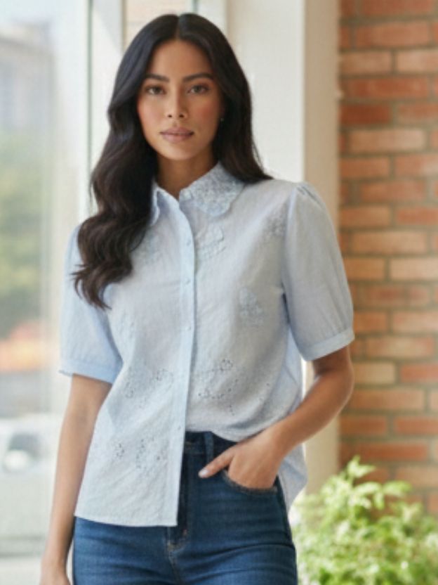 Elegant Embroidered Puff Sleeve Shirt