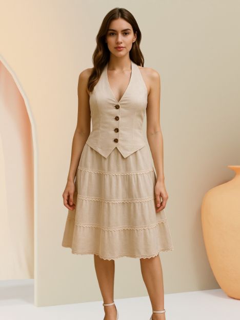 Keely Halter Neck Linen Dress