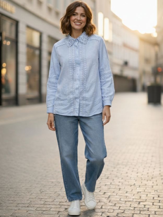 Elegant Lace Panel Button-Down Blouse