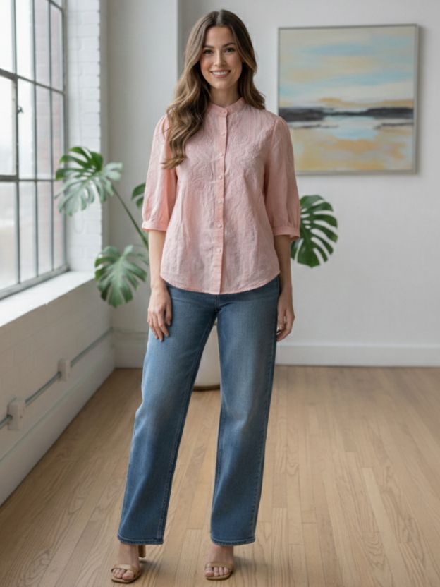 Elegant Embroidered Casual Shirt with Heart Detail