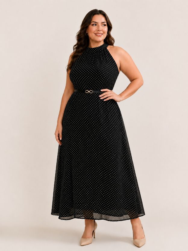 Halter Neck Polka Dot Maxi Dress for Women | Casual & Party Wear