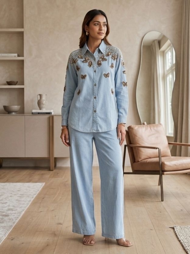 Celeste Embellished Denim Co-Ord Set
